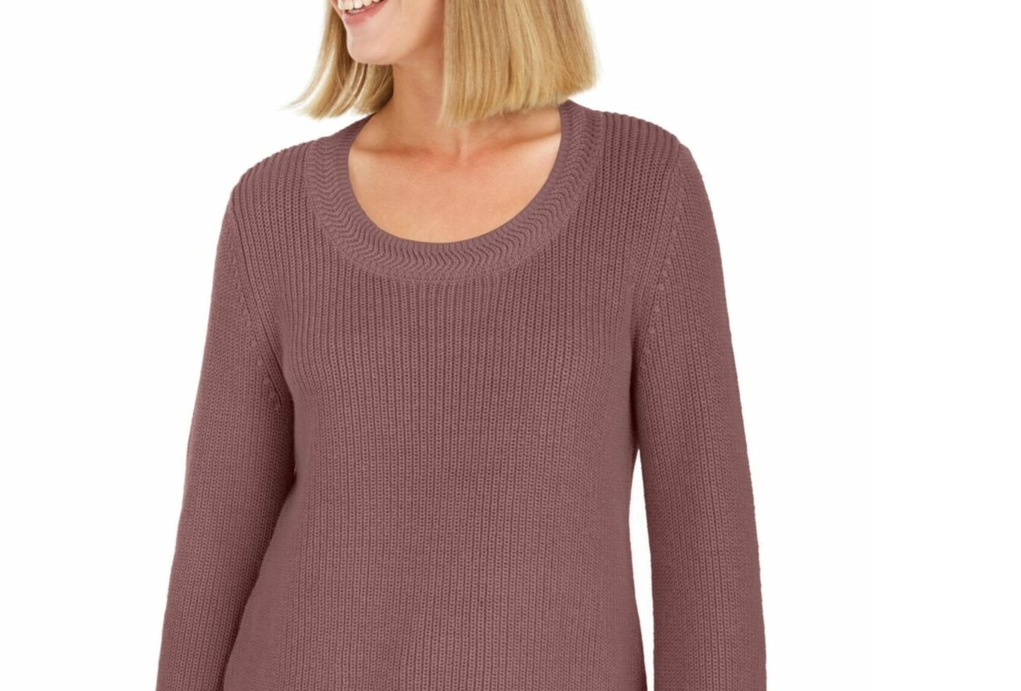 Style & Co Women's Textured  Knitted Printed Long Sleeve Scoop Neck Sweater Purple Size Petite Medium