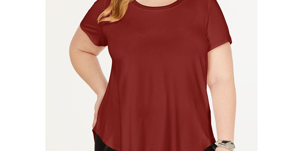 Alfani Women's Plus Satin Trim High Low T-Shirt Red Size 4X