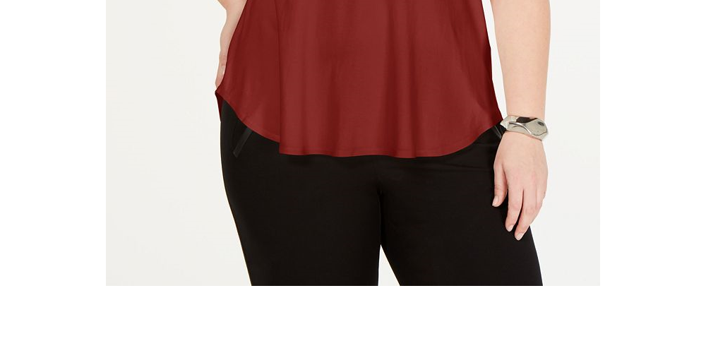 Alfani Women's Plus Satin Trim High Low T-Shirt Red Size 4X