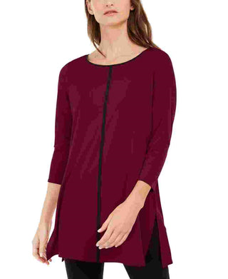 Alfani Women's Burgundy Solid Long Sleeve Crew Neck T Shirt Top Wine Size Petite Small