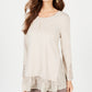 Style & Co Women's Lace TrimLong Sleeve Top Beige Size PL