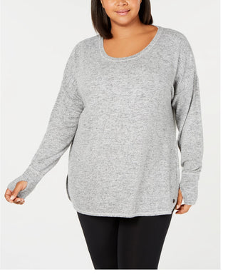 Ideology Women's Plus Long Sleeve Knit T-Shirt Gray Size 3X