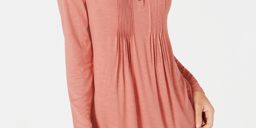 Style & Co Women's Petite Pintuck Top Orange PL