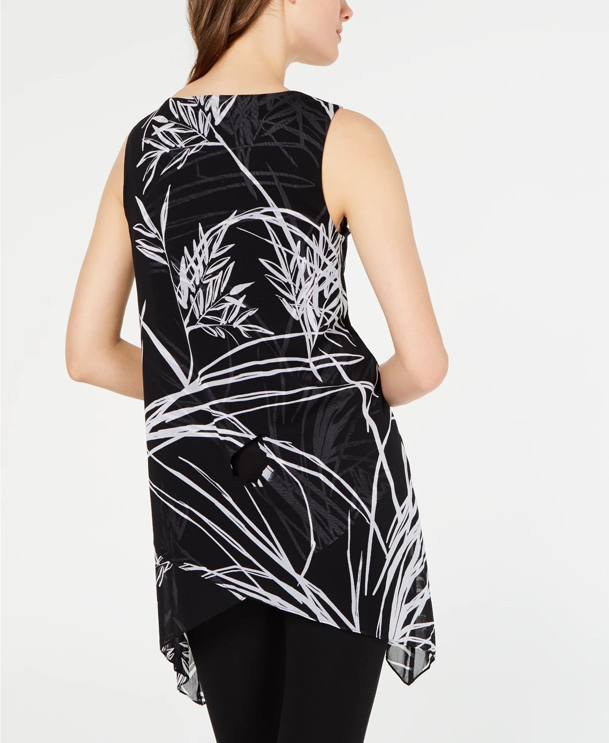 Alfani Women's Printed Handkerchief Hem Top Black Size Petite Medium