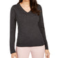 Charter Club Women's Merino Wool Button Cuff V Neck Sweater Gray Size X-Large