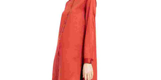 Eileen Fisher Women's Mandarin Satin Button-Down Tunic Top Red Size Large