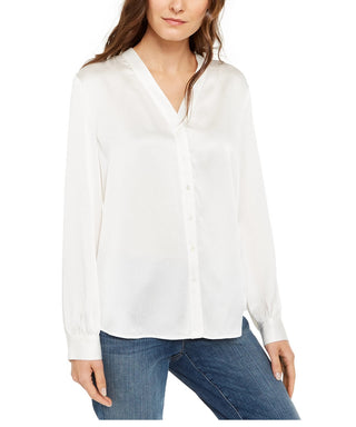 Eileen Fisher Women's Silk Button Front Button Down Top White Size Large