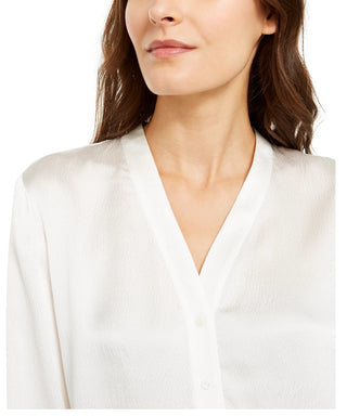 Eileen Fisher Women's Silk Button Front Button Down Top White Size Large