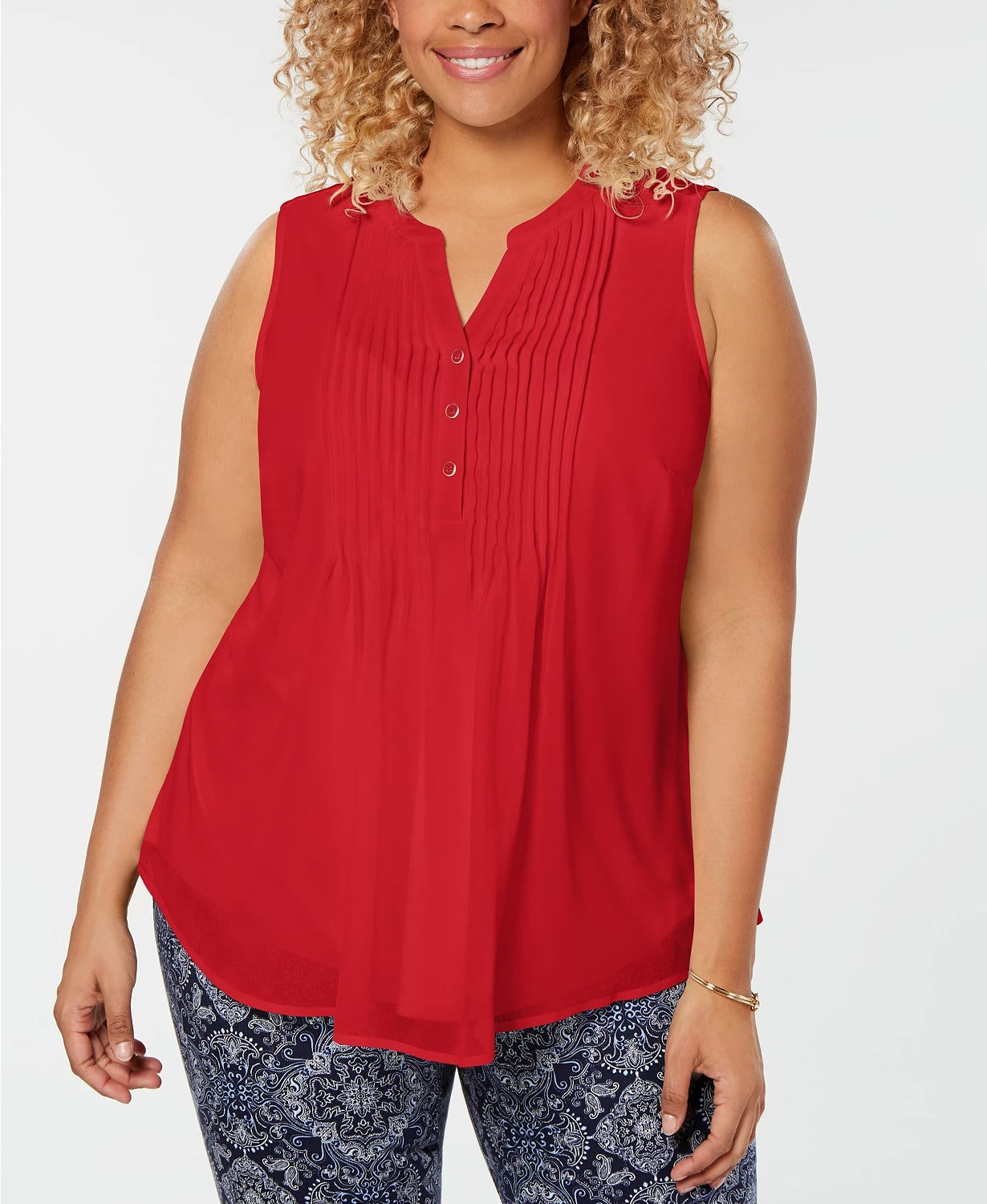 Charter Club Women's Plus Size Pleated Pintuck Top Red Size 1X