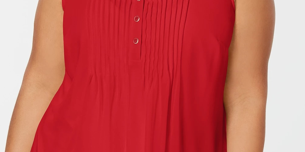 Charter Club Women's Plus Size Pleated Pintuck Top Red Size 1X