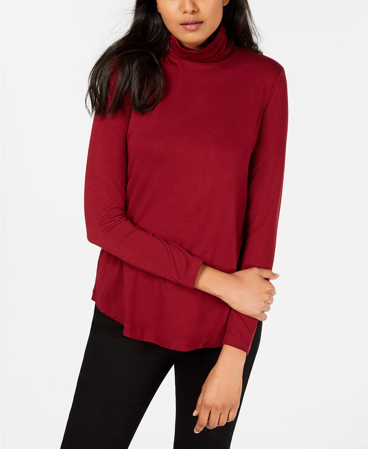 JM Collection Women's Long Sleeve Turtle Neck Top Red Size Petite Small