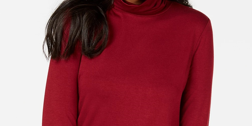 JM Collection Women's Long Sleeve Turtle Neck Top Red Size Petite Small