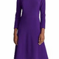 Ralph Lauren Women's Purple Zippered 3/4 Sleeve Jewel Neck Above The Knee Fit Flare Party Dress Purple Size 16