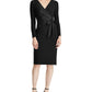 Ralph Lauren Women's Black Belted Long Sleeve V Neck Below The Knee Sheath Cocktail Dress   Black Size 2