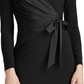 Ralph Lauren Women's Black Belted Long Sleeve V Neck Below The Knee Sheath Cocktail Dress   Black Size 2
