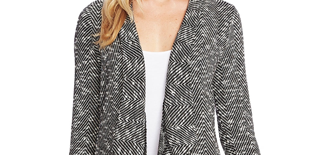 Vince Camuto Women's Drape Front Herringbone Cardigan Black Size Large