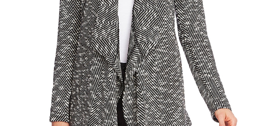 Vince Camuto Women's Drape Front Herringbone Cardigan Black Size Large