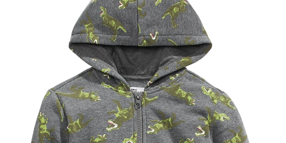 Epic Threads Kid's Toddler Boys Dinosaur Print Zip Up Hoodie Gray Size 4