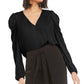 Bar III Women's Puff Sleeve V Neck Top Black Size Medium