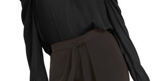 Bar III Women's Puff Sleeve V Neck Top Black Size Medium