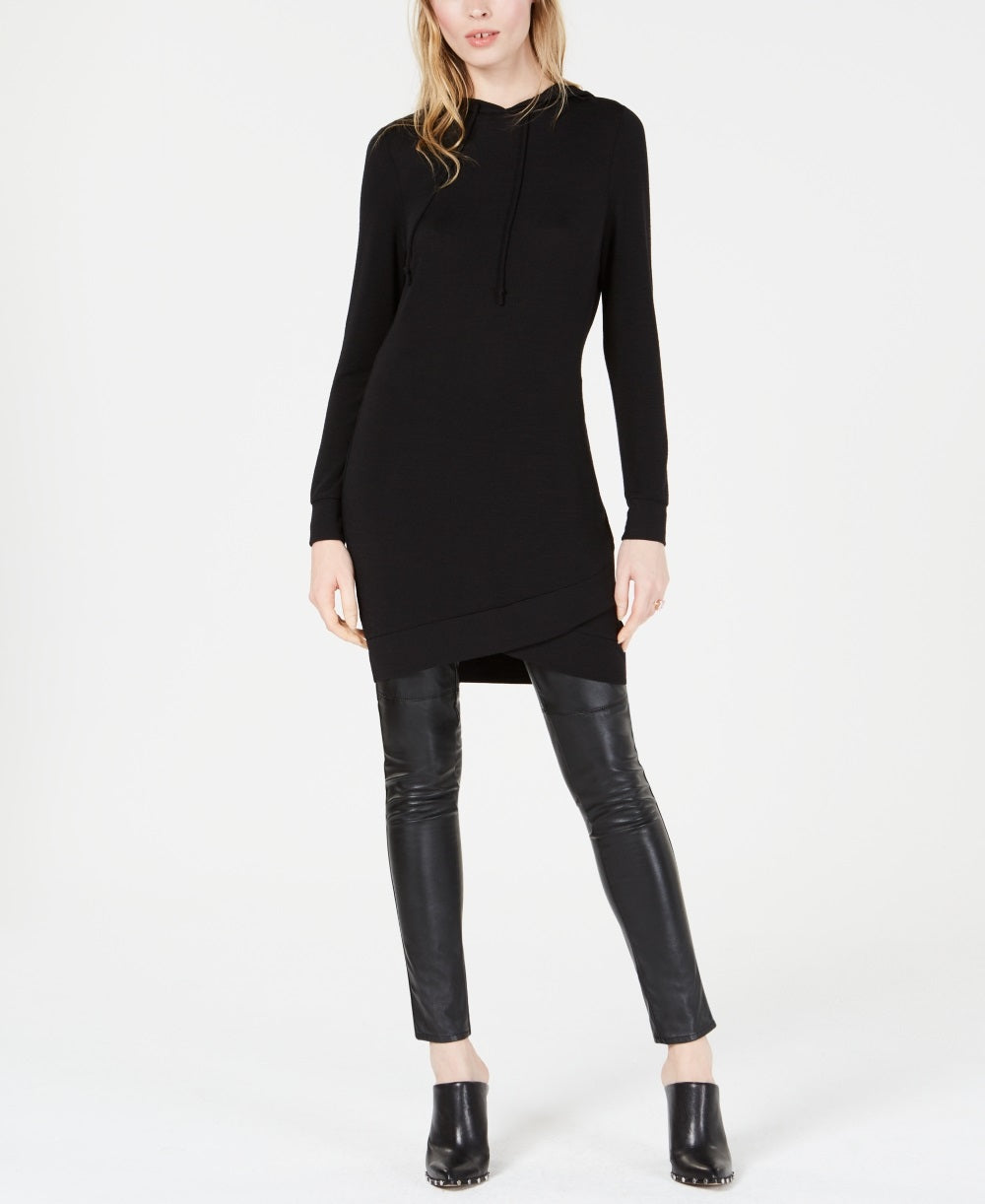 Bar III Women's Hooded Sweatshirt Tunic Top Black Size Medium