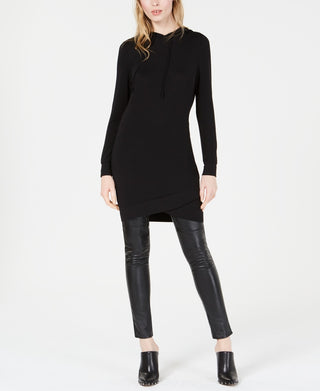 Bar III Women's Hooded Sweatshirt Tunic Top Black Size Medium