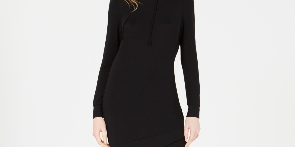 Bar III Women's Hooded Sweatshirt Tunic Top Black Size Medium