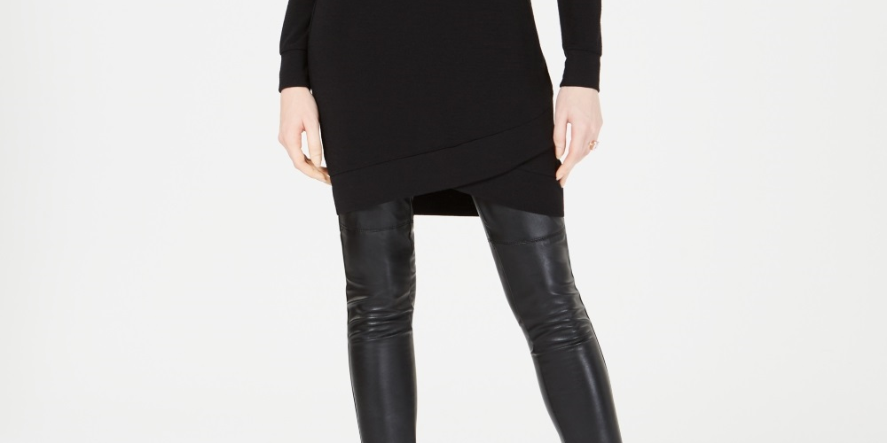 Bar III Women's Hooded Sweatshirt Tunic Top Black Size Medium