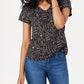 Style & Co Women's Cotton Printed V Neck Top Black Size PS