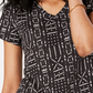 Style & Co Women's Cotton Printed V Neck Top Black Size PS