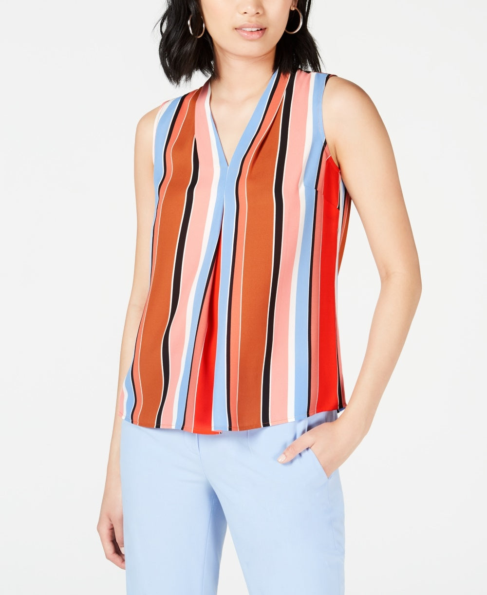 Bar III Women's Striped Inverted Pleat Blouse Black/White Size XS