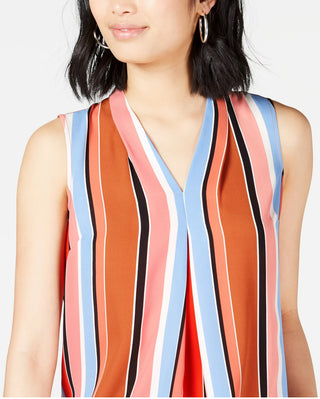 Bar III Women's Striped Inverted Pleat Blouse Black/White Size XS