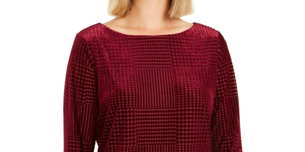 Charter Club Women's Petite Flocked Boat-Neck Top  Purple PL