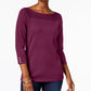 Karen Scott Women's Petite Cotton Button-Trim Sweater Red Size Petite