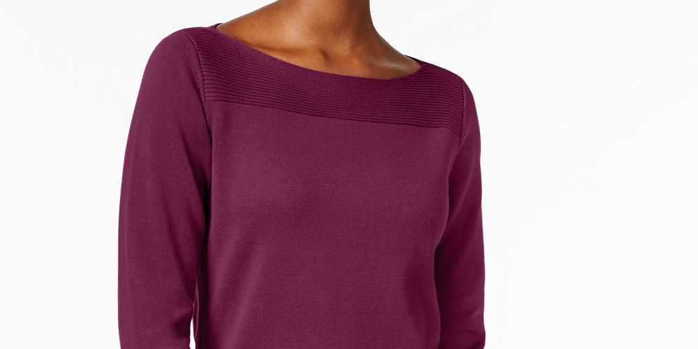 Karen Scott Women's Petite Cotton Button-Trim Sweater Red Size Petite