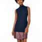 Charter Club Women's Sleeveless Mock Neck Pure Cashmere Sweater Blue Size Petite Small