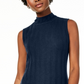 Charter Club Women's Sleeveless Mock Neck Pure Cashmere Sweater Blue Size Petite Small