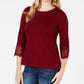 Charter Club Women's Cotton Lace Trim Top Red Size Petite Small
