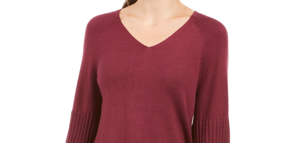 Style & Co Women's Bishop Sleeve Tunic Sweater Red Size Petite X-Large