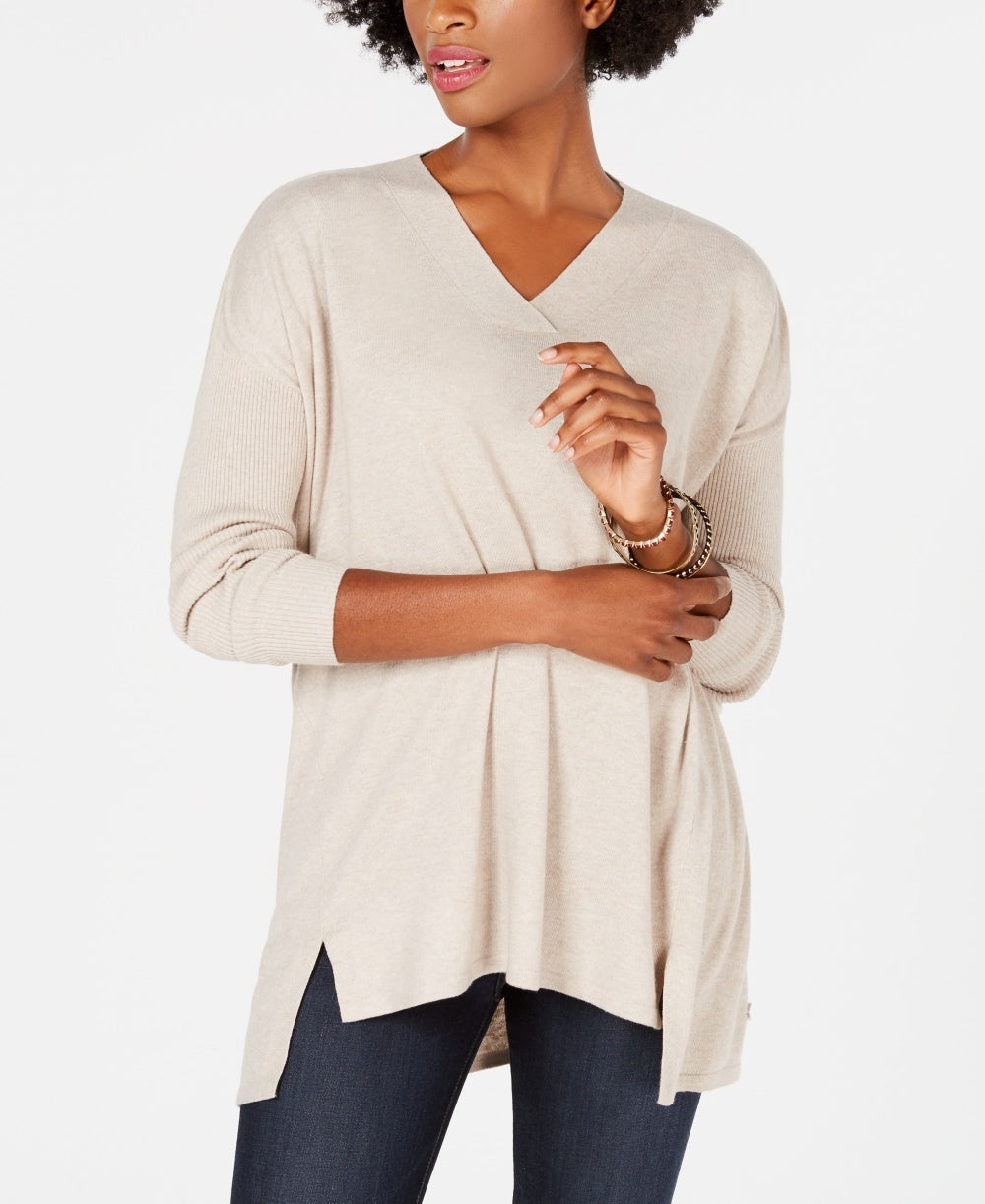 Style & Co Women's Petite V-Neck Tunic Beige PS