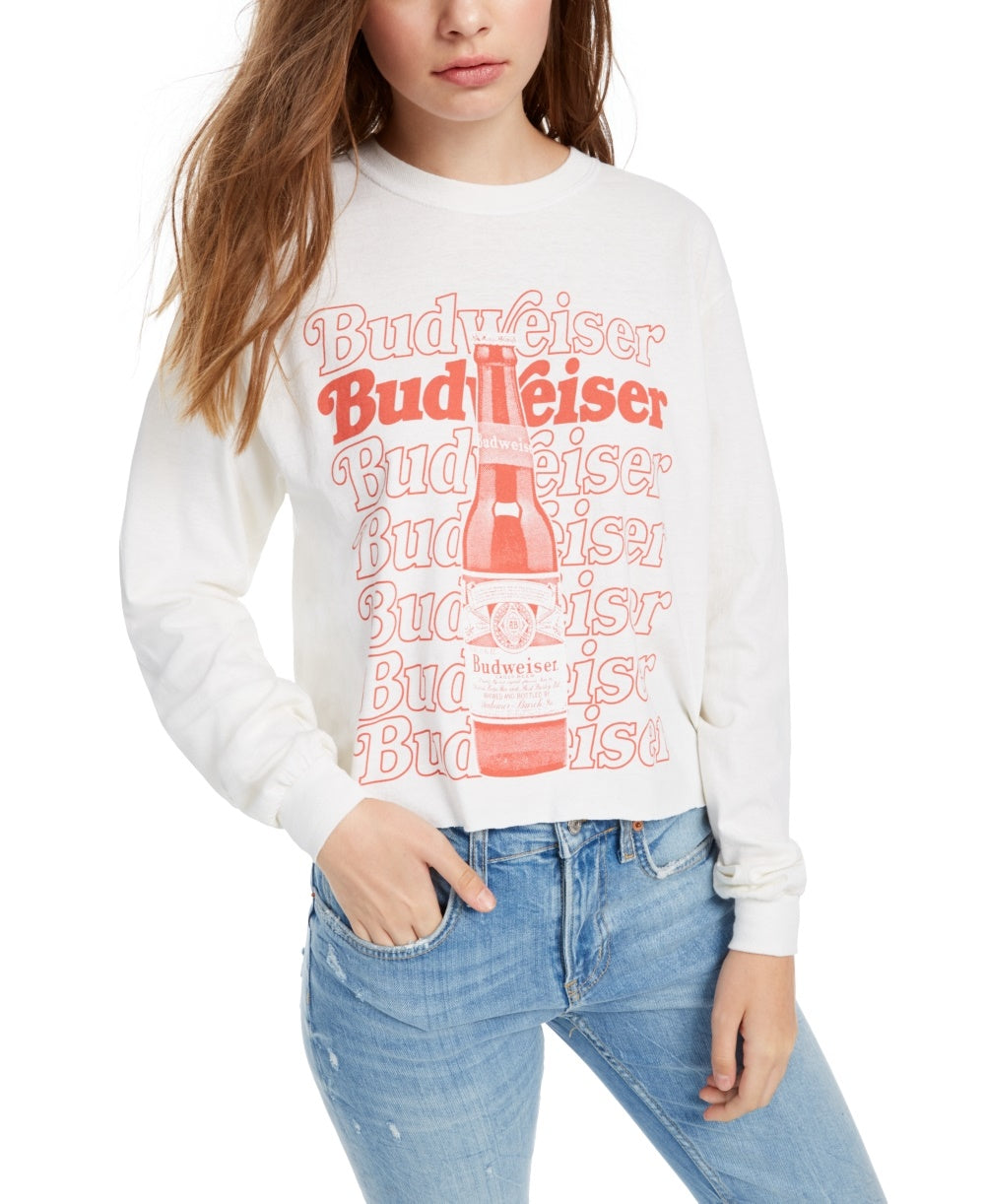 True Vintage Women's Cotton Budweiser Graphic Print T Shirt White Size X-Small