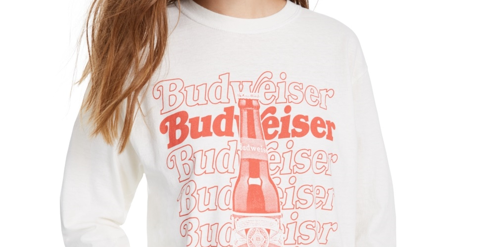 True Vintage Women's Cotton Budweiser Graphic Print T Shirt White Size X-Small