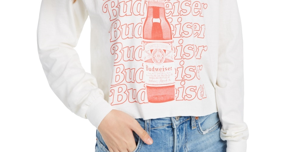 True Vintage Women's Cotton Budweiser Graphic Print T Shirt White Size X-Small