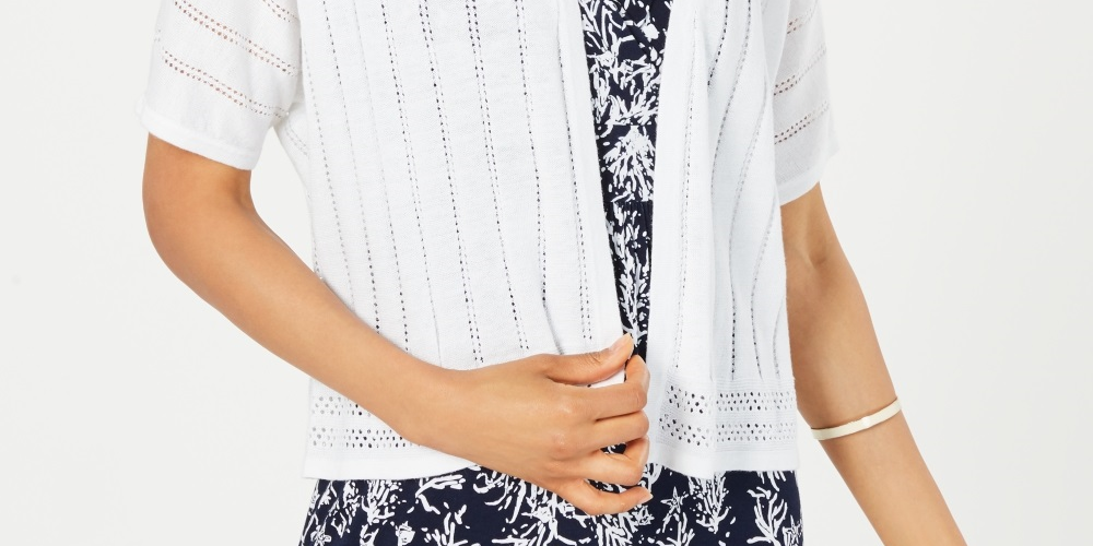 Charter Club Women's Pointelle Open Front Cardigan White Size PL