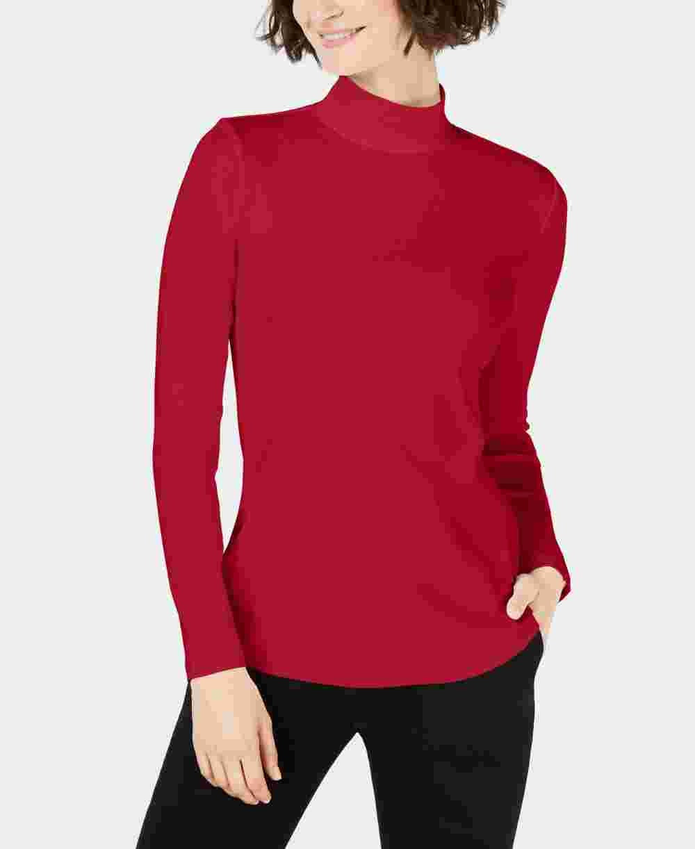 Charter Club Women's Cotton Mock Neck Top Red Size Small