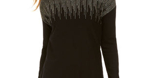 Alfani Women's Metallic-Detail Vented-Hem Sweater In Regular & Petite Black Size Petite Small