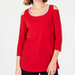 JM Collection Women's Petite Embellished Cold-Shoulder Top Red Size Petite X-Large