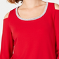JM Collection Women's Petite Embellished Cold-Shoulder Top Red Size Petite X-Large