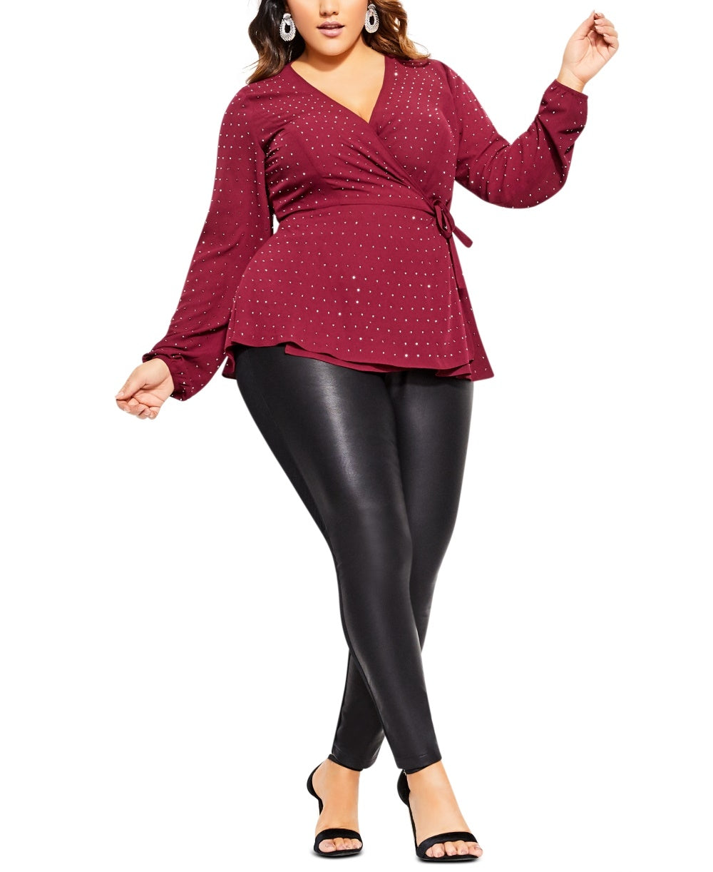 City Chic Women's Plus Size Stud Embellished Surplice Top Red Size 18W