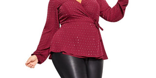 City Chic Women's Plus Size Stud Embellished Surplice Top Red Size 18W